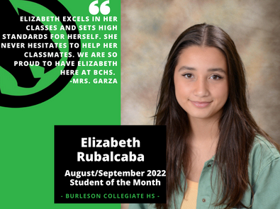 Elizabeth Rubalcaba August/September 2022 Student of the Month